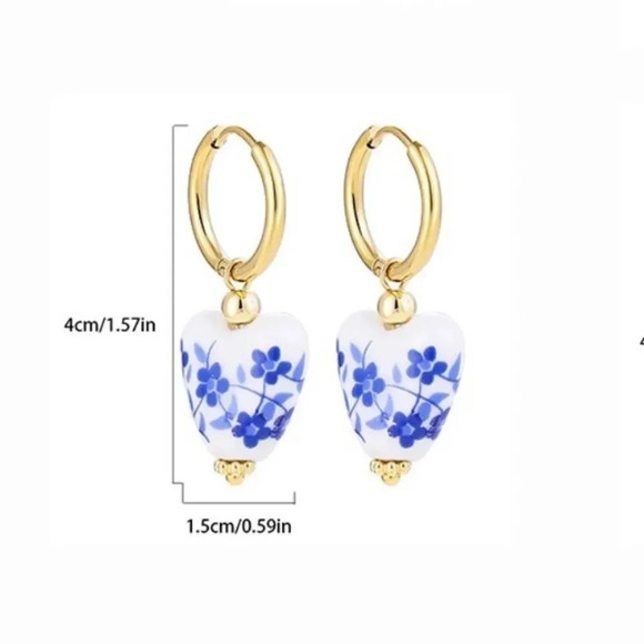 Porcelain Portofino Heart Stainless Steel Pearl Earrings - Picture 5 of 10